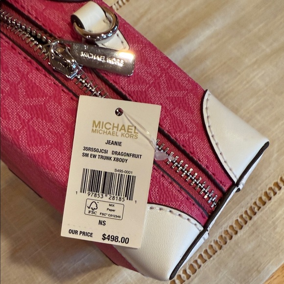 Michael Kors Pink and White Embellished Trunk Crossbody Bag Dragonfruit - Picture 2 of 6